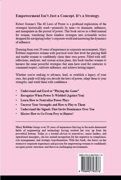Back cover of The 48 Laws of Power for Women—an empowering guide for working women, professionals, and leaders. Understand how to grow, defend, and project power.