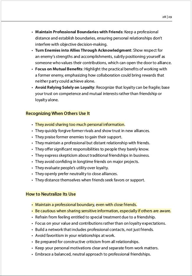 Mary Robbins translates the second law of power for the modern-day office environment in an easy to digest manner. What it means, how to use it, how to defend against it, how not to be a target.